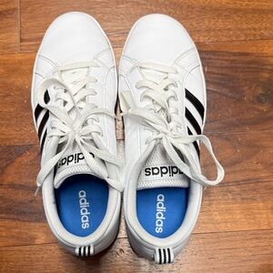 Adidas White Sneakers with Black Stripes